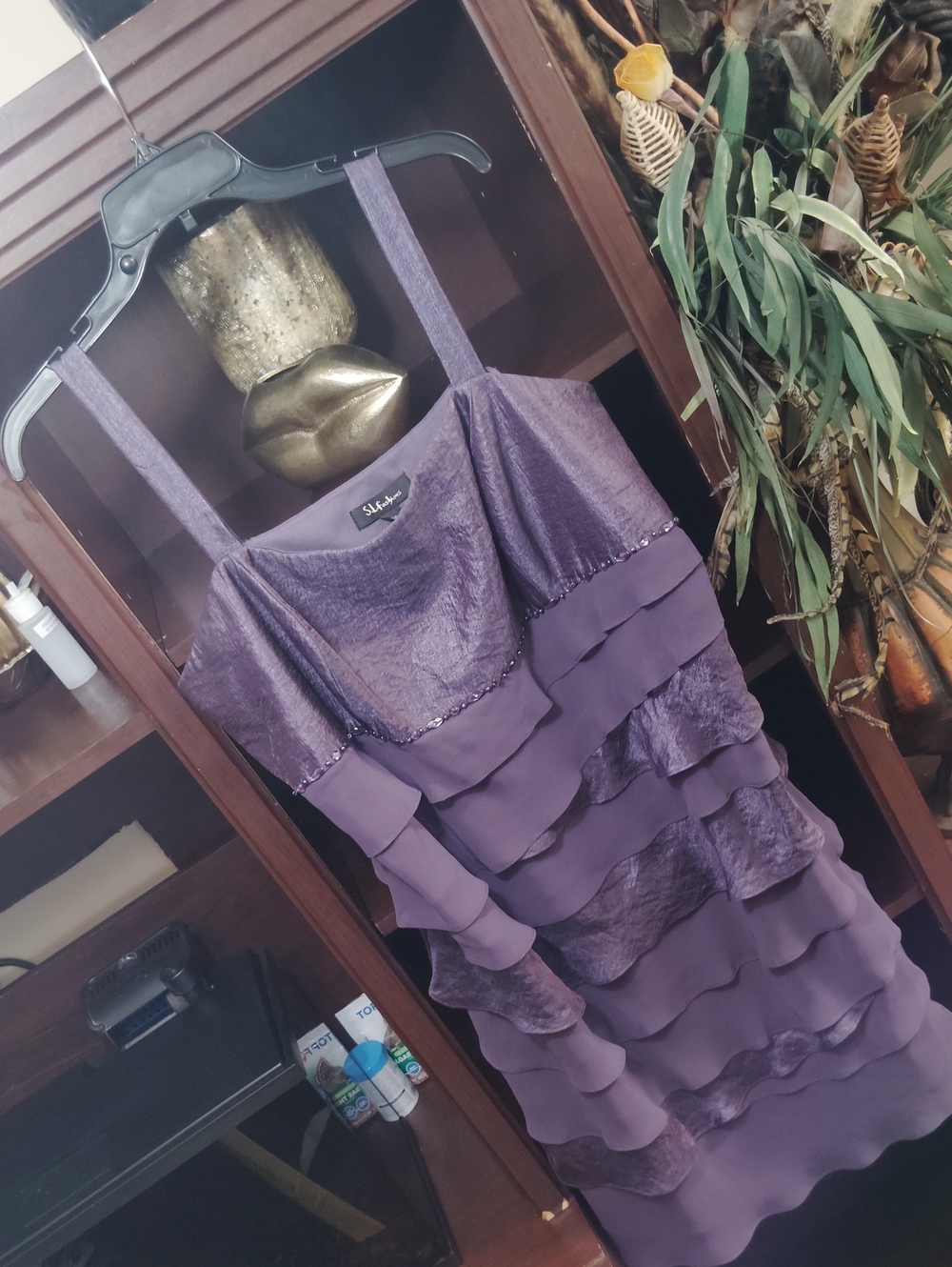 SL Fashions Lavender Purple Tiered Ruffle Midi Dress